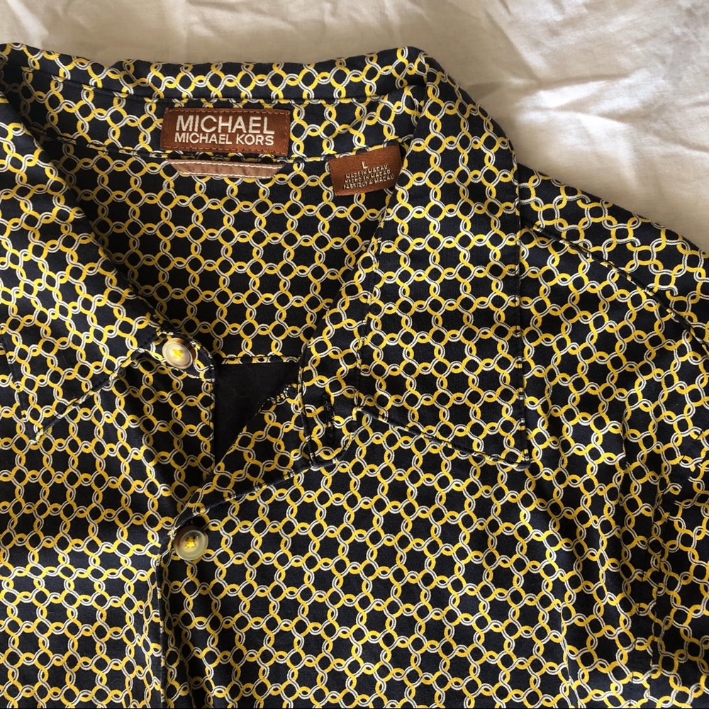 Michael Kors Navy and Gold Button Down